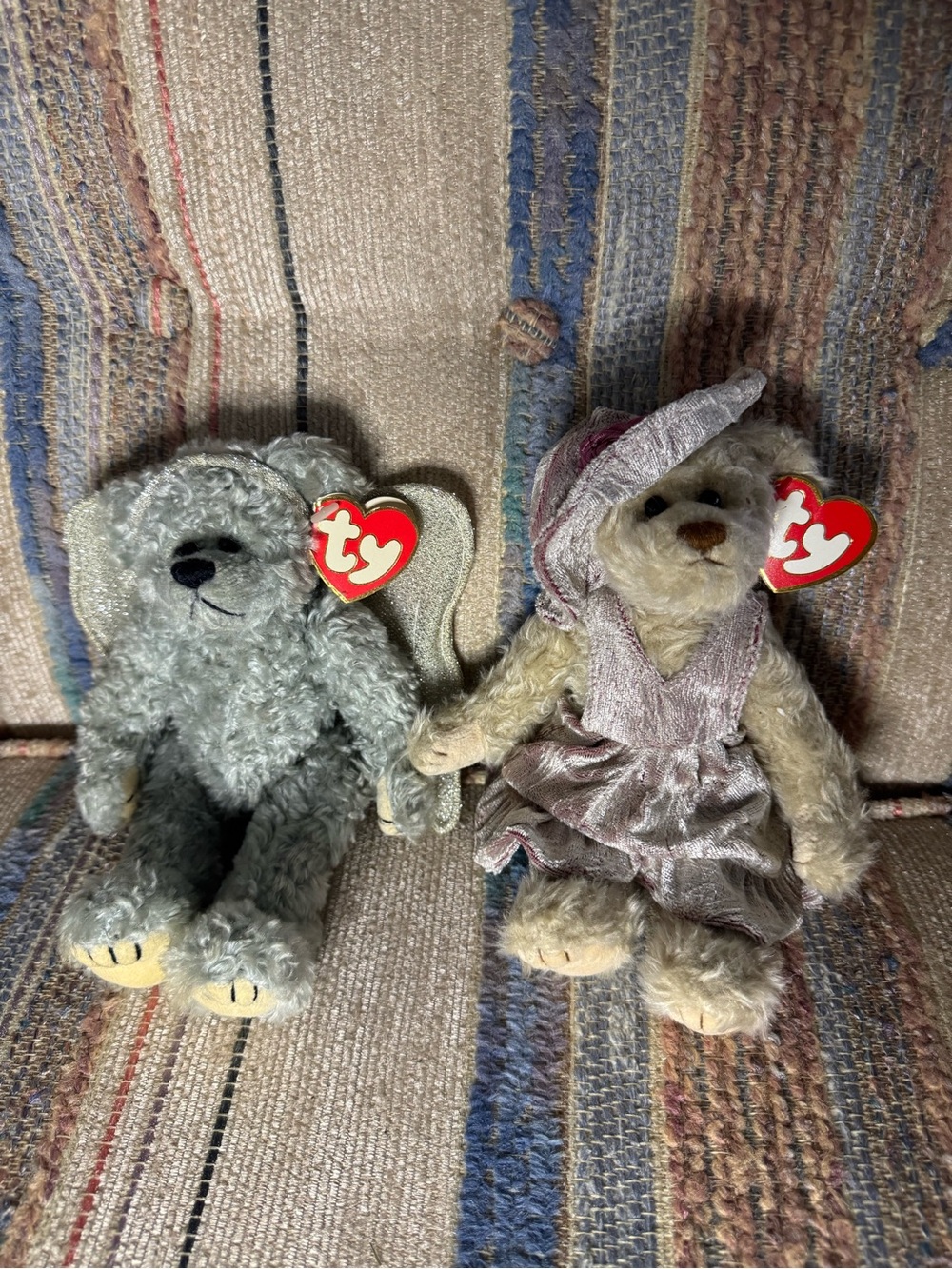 Ty Plush Small Pets Bears in Gray and Cream with Pink Outfit